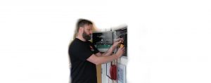 engineer servicing and maintaining fire alarm panel