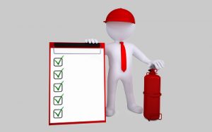 fire alarms risk assessment with cartoon man
